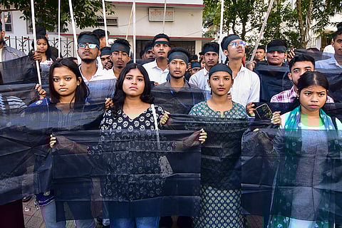 Members of All Assam Students' Union (AASU) stage a protest as they observe 'Black Day', against the Citizenship Amendment Act (CAA), in Guwahati.