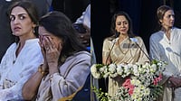 Dharmendra Prayer Meet: Hema Malini Breaks Down Remembering Her Late Husband; Recalls Their Relationship And 'True Love' PTI Photo/Karma Bhutia : Hema Malini's speech at Dharmendra's prayer meet in Delhi