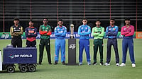 X/Asian Cricket Council : The captains pose with the Under-19 Asia Cup trophy ahead of the tournament. 