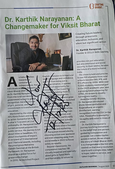 Autographed photo and article of Dr. Karthik Narayanan