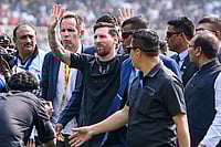 Messi Leaves Kolkata Event Early After Crowd Mismanagement, Organiser Arrested Photo: PTI/Swapan Mahapatra : Argentine footballer Lionel Messi during an event as part of his 'G.O.A.T. India Tour 2025', at Vivekananda Yuba Bharati Krirangan (VYBK), in Kolkata.