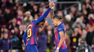 Opta : Lamine Yamal and Raphinha celebrate Barcelona's first goal