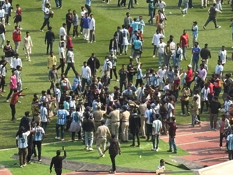 Fans clashing with the police.