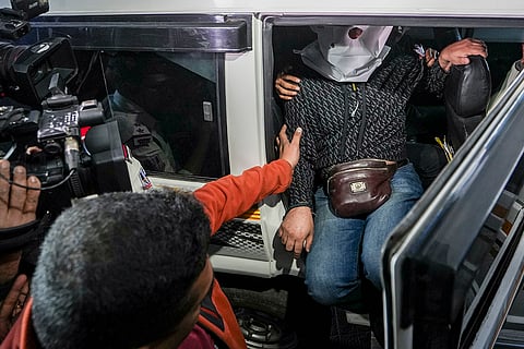 Satadru Datta, the prime organiser of the Lionel Messi football event at Salt Lake Stadium, being brought to Bidhannagar court, in Kolkata. Satadru was arrested on Saturday following widespread chaos at the venue, which prompted the Argentine World Cup-winning captain to leave the field early. 