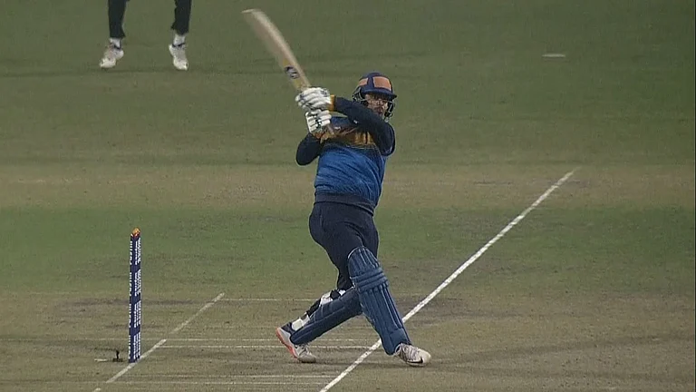 Ishan Kishan hit a 30-ball 63 for Jharkhand against Madhya Pradesh in the Syed Mushtaq Ali Trophy game. - X/BCCI Domestic