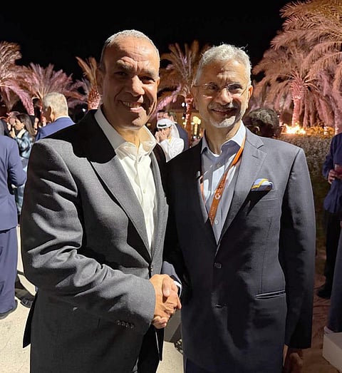 In this image posted on Dec. 14, 2025, External Affairs Minister S. Jaishankar with Minister of Foreign Affairs of Egypt of Badr Abdelatty on the sidelines of Sir Bani Yas Forum 2025, in Abu Dhabi, UAE.