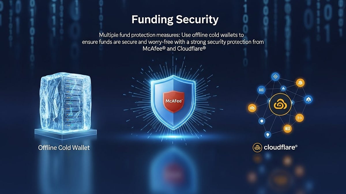 An infographic about digital asset funding security using McAfee, Cloudflare