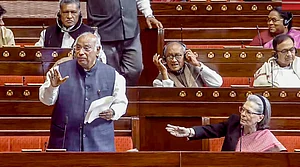 PTI : Leader of the Opposition in Rajya Sabha Mallikarjun Kharge speaks during a debate on Vande Mataram in the House at the Winter session of Parliament, in New Delhi, Tuesday, Dec. 9, 2025.