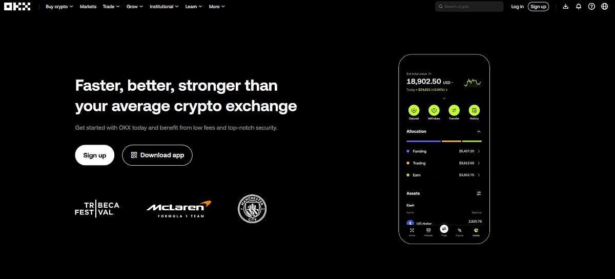 OKX homepage highlighting asset data
