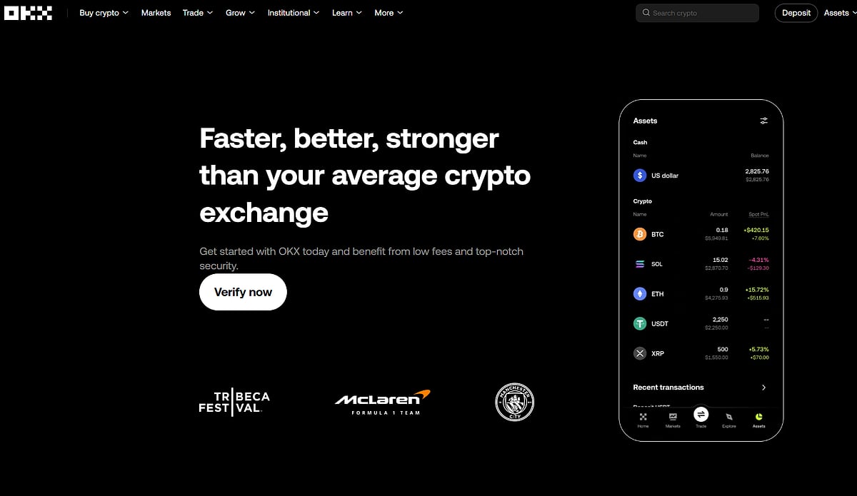 OKX homepage highlighting asset data