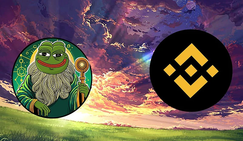Pepeto logo and Binance logo against a sky background