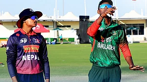 | Photo: X/ACCMedia1 : Bangladesh captain Azizul Hakim Tamim and Nepal captain Ashok Dhami during the toss of their ACC U19 Asia Cup match on December 15, 2025.