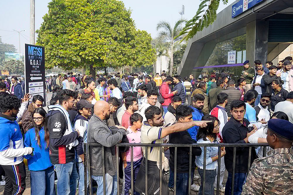 Fans gather outside Arun Jaitley Stadium ahead of Messi event in New Delhi