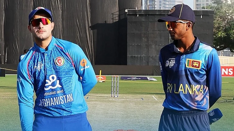 Afghanistan captain Mahboob Khan and Sri Lanka captain Vimath Dinsara during the toss of their ACC U19 Asia Cup match on December 15, 2025. - | Photo: X/ACCMedia1