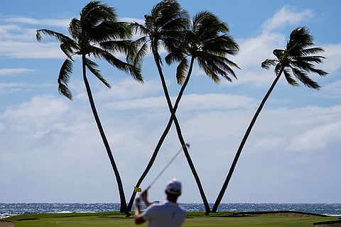 Andrew Putnam hits on the 16th hole during the final round of the Sony Open golf event, Jan. 12, 2025, at Waialae Country Club in Honolulu. 