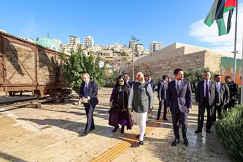 Prime Minister Narendra Modi with Jordanian Crown Prince Al Hussein bin Abdullah II and others during a visit at The Jordan Museum, in Amman, Jordan. 