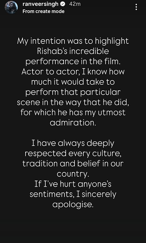 Ranveer Singh's apology
