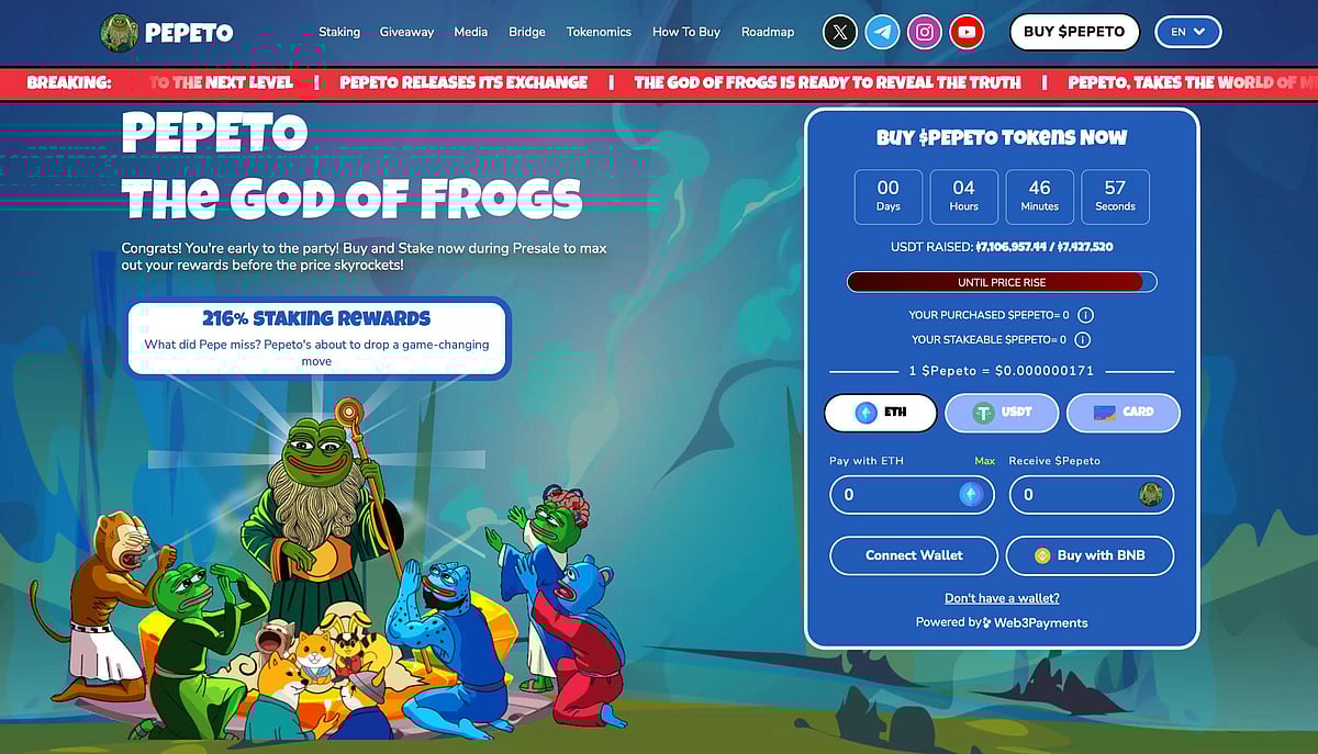 Pepeto cryptocurrency website screenshot