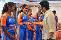 | Photo: Handout via PTI : Cricket legend Sachin Tendulkar interacts with the Indian Women’s Blind Cricket Team after they won the T20 Blind Cricket World Cup, at the MIG Cricket Club, in Mumbai. 