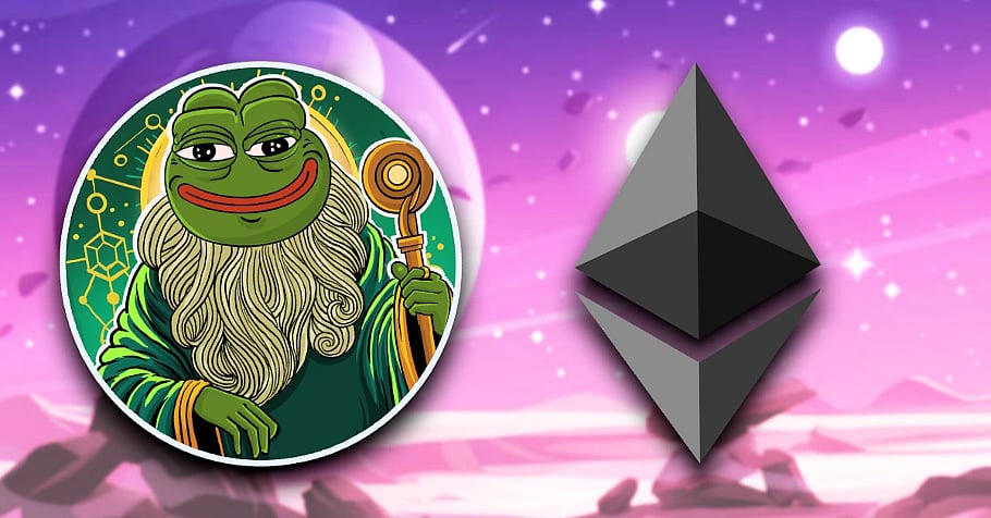 Pepe the Frog wizard icon next to a large Ethereum logo.