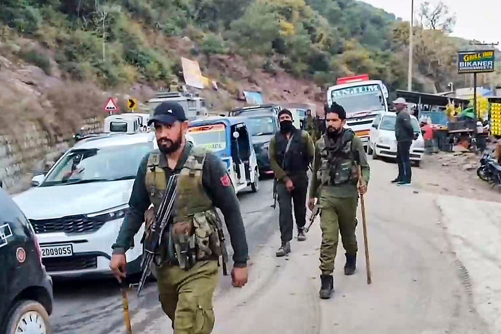 Security personnel patrol busy road in Rajouri amid heightened alert