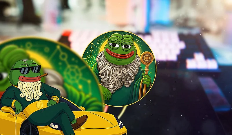 Pepeto crypto advertisement with two cartoon frog characters