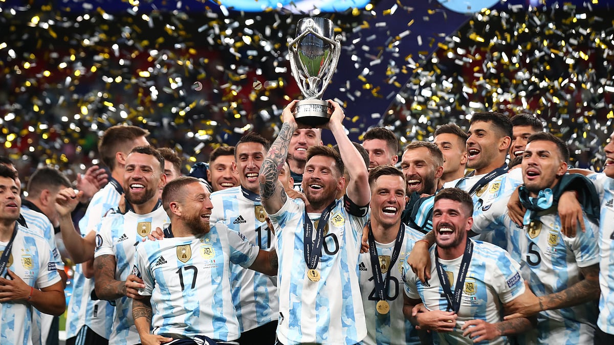 Lionel Messi lifting the Finalissima title in 2022 - null