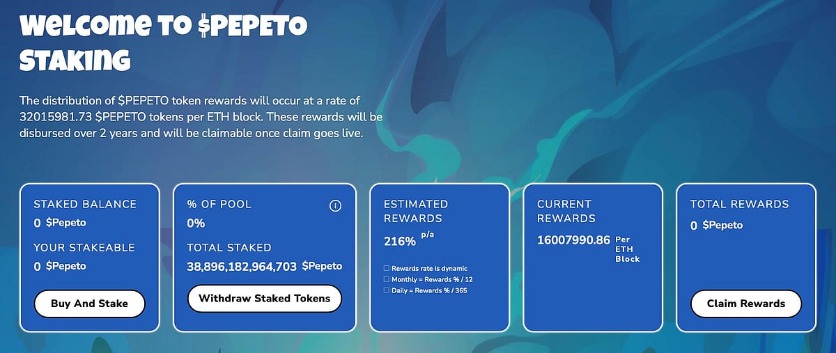 Pepeto crypto staking interface
