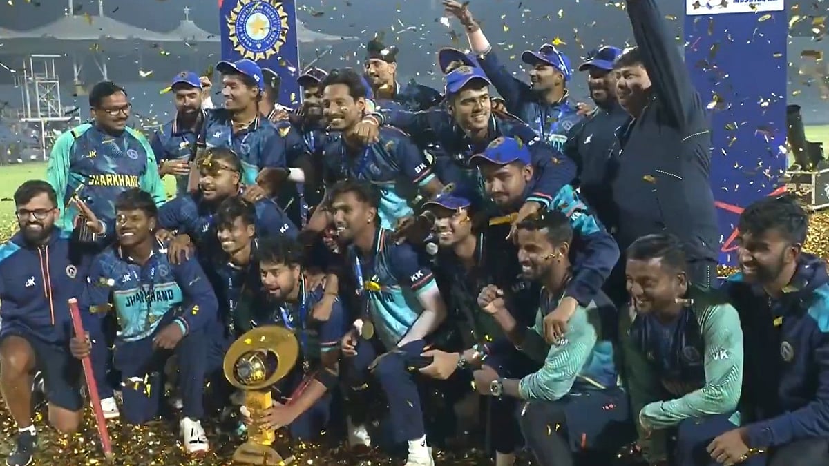 X/BCCI Domestic : Jharkhand celebrate after winning the Syed Mushtaq Ali Trophy 2025 final against Haryana in Pune.