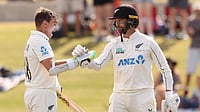 New Zealand Vs West Indies 3rd Test: Latham-Conway's 300+ Stand Helps Blackcaps Gain Control At Stumps On Day 1 Opta : Tom Latham (L) celebrates his century with fellow New Zealand opener Devon Conway