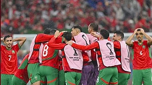 Instagram/equipedumaroc : Moroccan players celebrate after winning the FIFA Arab Cup 2025 champions
