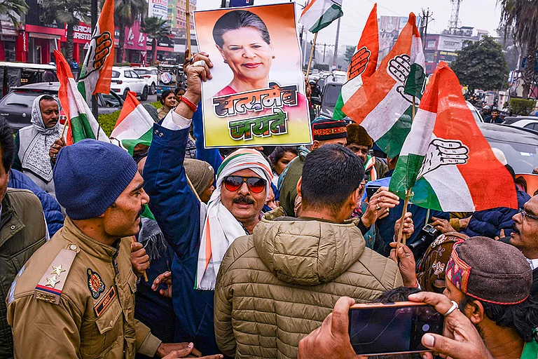 Congress party workers hold a protest over the proposed renaming of MGNREGA under the VB-G Ram G Bill, in Prayagraj. - | Photo: PTI