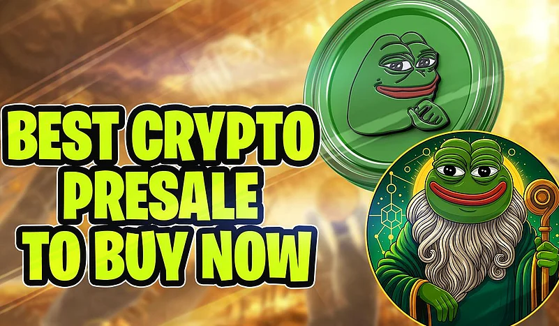 Pepe the Frog characters in a Best Crypto Presale advertisement