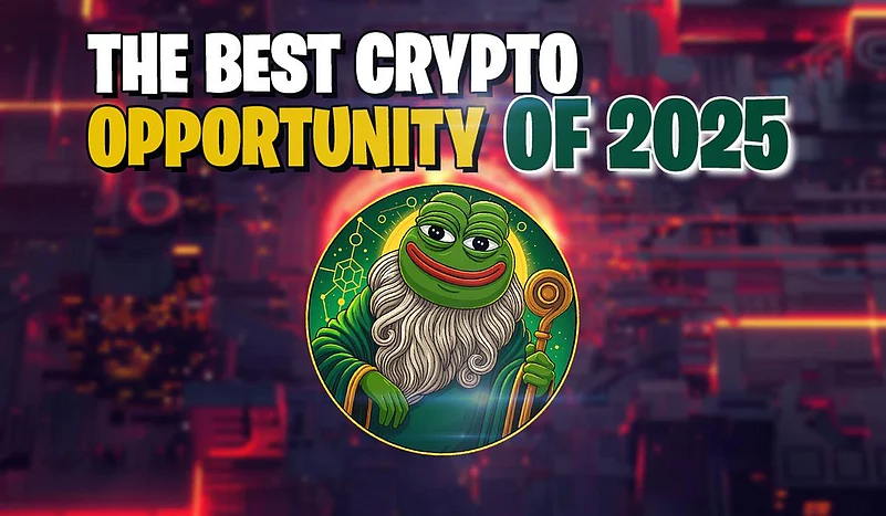 Crypto ad with Pepe the Frog wizard