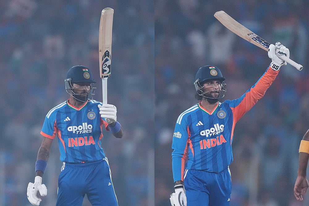 India's Hardik Pandya and Tilak Varma - | Photo: AP/Ajit Solanki