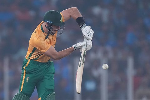 South Africa's captain Aiden Markram plays a shot during the fifth T20 cricket match between India and South Africa in Ahmedabad.