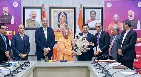 Uttar Pradesh CM Yogi Adityanath during a meeting with 45 executives from 25 companies. 