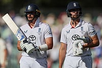 AUS Vs ENG, 3rd Ashes Test Day 4: Nathan Lyon Puts Australia On Course For Series Victory | Photo: AP/James Elsby : England's Jamie Smith, left, and Will Jacks walk from the field after play ended on day four of the third Ashes cricket test between England and Australia in Adelaide, Australia.