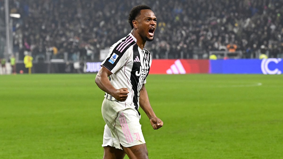Juventus' Lois Openda celebrates scoring during the Serie A match against Roma on December 20, 2025. - null