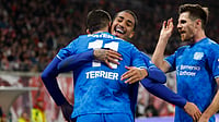 RB Leipzig 1-3 Bayer Leverkusen, Bundesliga: Comeback Win Lifts Die Werkself To Third Place Martin Terrier celebrates scoring for Bayer Leverkusen during the Bundesliga match against RB Leipzig on December 20, 2025.