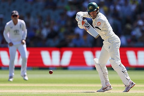 Australia's Alex Carey bats during play on day four of the third Ashes cricket test between England and Australia in Adelaide, Australia.