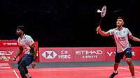 BWF/Badminton Photo : Satwiksairaj Rankireddy and Chirag Shetty in action during their men's doubles semi-final against China's Liang Wei Keng and Wang Chang at the BWF World Tour Finals on Saturday (December 20, 2025).