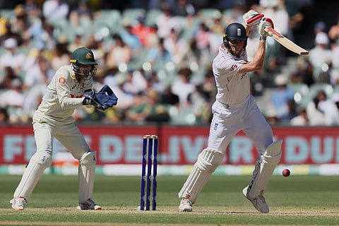 England's Zak Crawley bats during play on day four of the third Ashes cricket test between England and Australia in Adelaide, Australia.