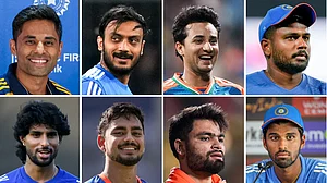 PTI : Members of India's squad for the ICC T20 World Cup 2026, including captain Suryakumar Yadav (top left) and vice-captain Axar Patel (second from top left).