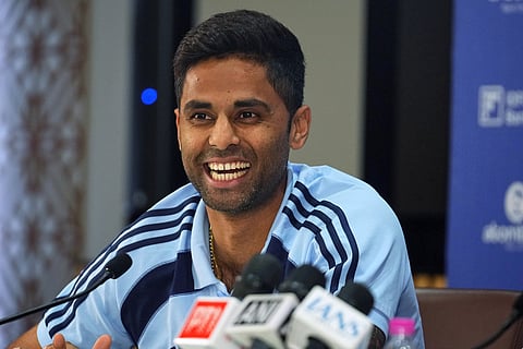 Indian Mens T20 Captain Suryakumar Yadav smiles during a press conference for India's squad announcement for the ICC Men's T20 World Cup 2026 at BCCI headquarter in Mumbai.