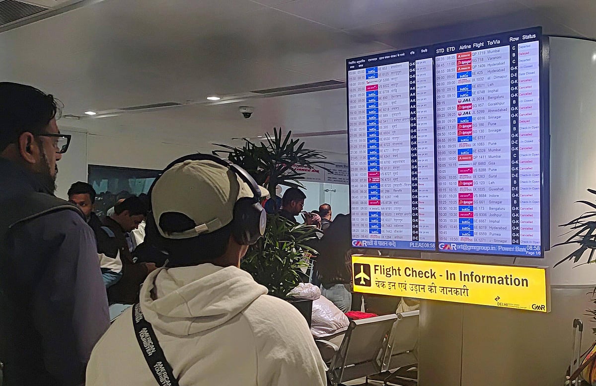 According to PTI, airport officials said 48 arrivals and 49 departures were cancelled at IGIA as visibility dipped amid persistent fog.  - IMAGO / Hindustan Times; Representative image