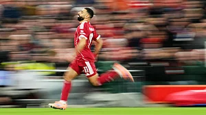 | Photo: AP/Jon Super : Liverpool's Mohamed Salah in action during the English Premier League soccer match between Liverpool and Brighton and Hove Albion in Liverpool, England, Saturday, Dec. 13, 2025.