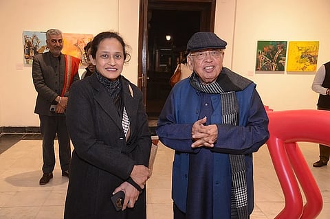 Curator Archana Khare Ghose (left) with Ashok Vajpeyi