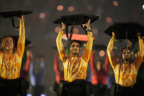 Performers take part in the opening ceremony of the Africa Cup of Nations and the opening group A soccer match between Morocco and Comoros in Rabat, Morocco.