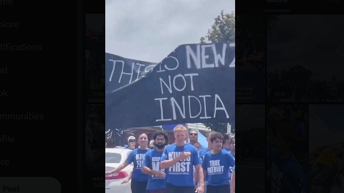 Videos shared on social media by Tamaki showed members of a group True Patriots of NZ standing in the path of the procession as it moved along the street. - Screengrab from the video; X